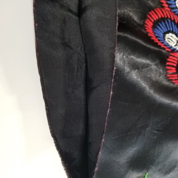 Peacock Satin Throw Pillow Cover Hand Embroidered 16X17 Black Red - Picture 7 of 11